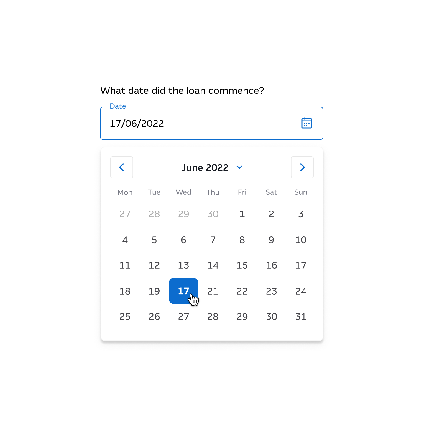 An isolated Date Picker I styled and built for the Home Loans application.