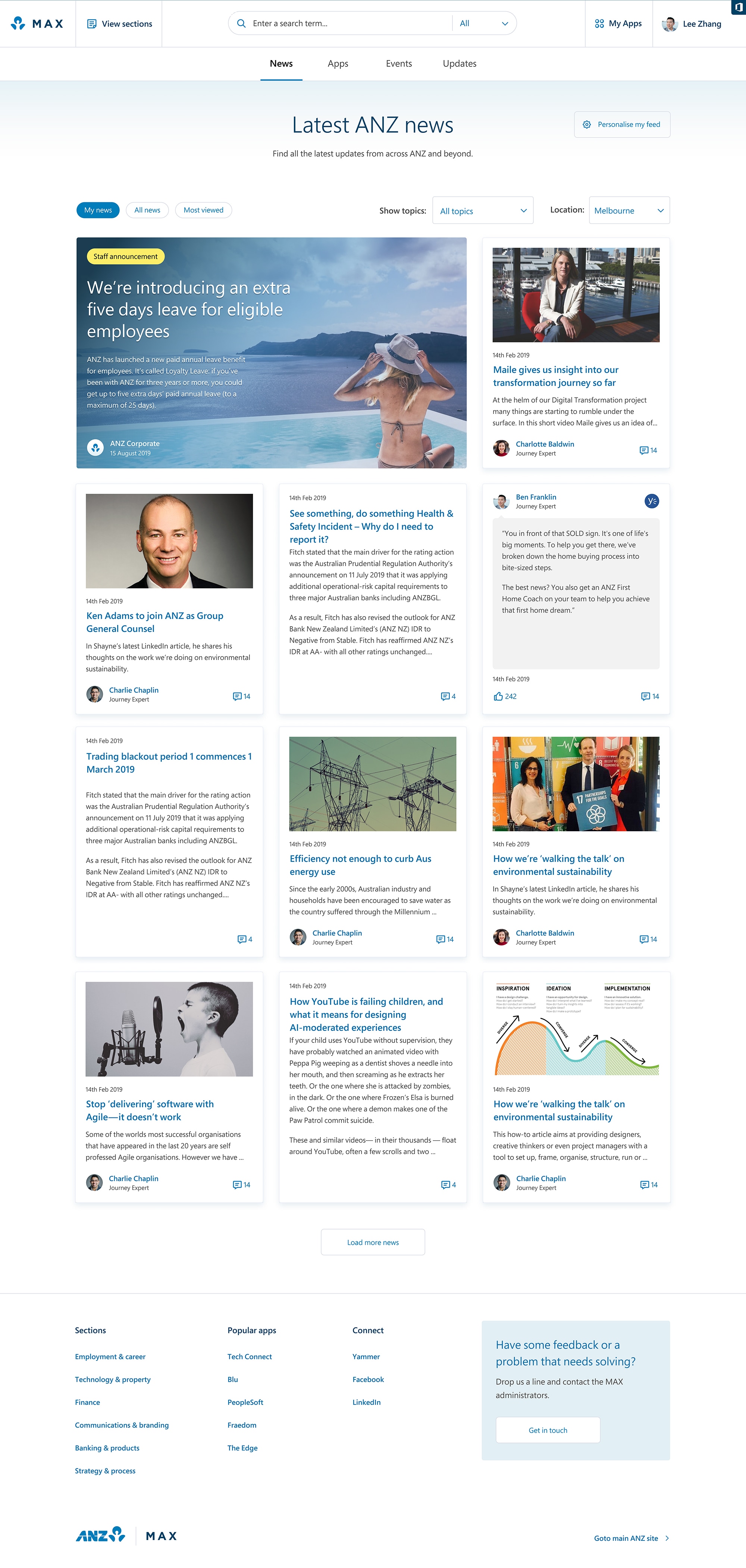 The personalised news feed helps employees stay informed with the latest updates tailored to their role and interests.